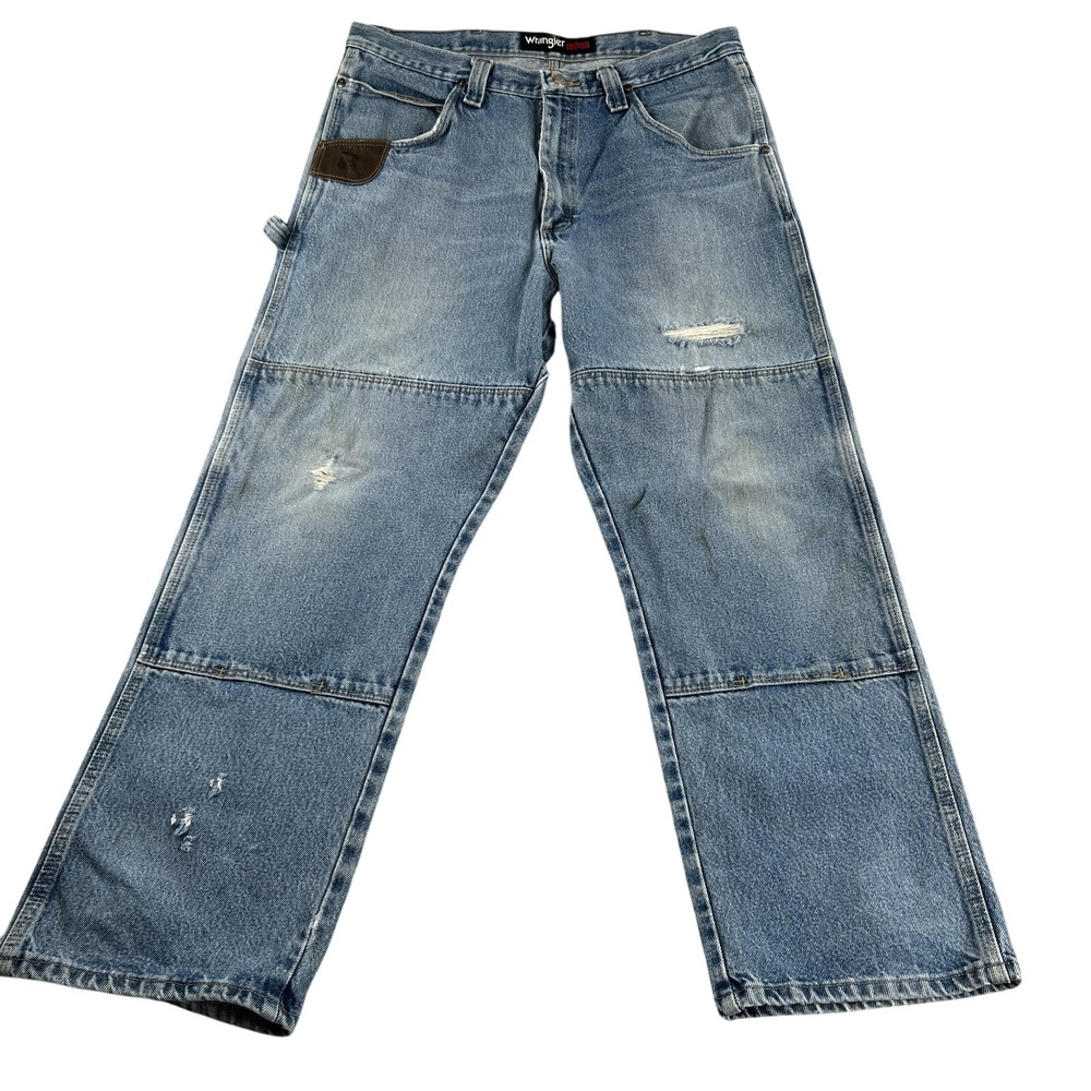 Wrangler Riggs Workwear Double Knee Carpenter Jeans 34x30 Blue Men Distressed